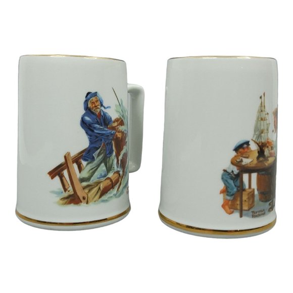 Vintage Norman Rockwell Coffee Cup 12 Oz Mugs Braving The Storm For a Good Boy - Picture 5 of 12